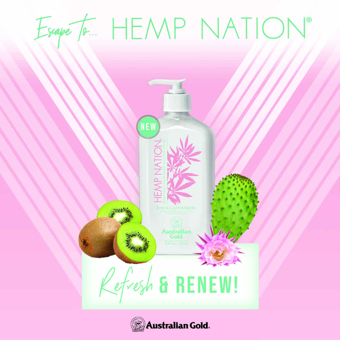 Ενυδατική λοσιόν διατήρησης μαυρίσματος, Hemp Nation Kiwi & Cactus Water 535ml - Australian Gold - Image 2