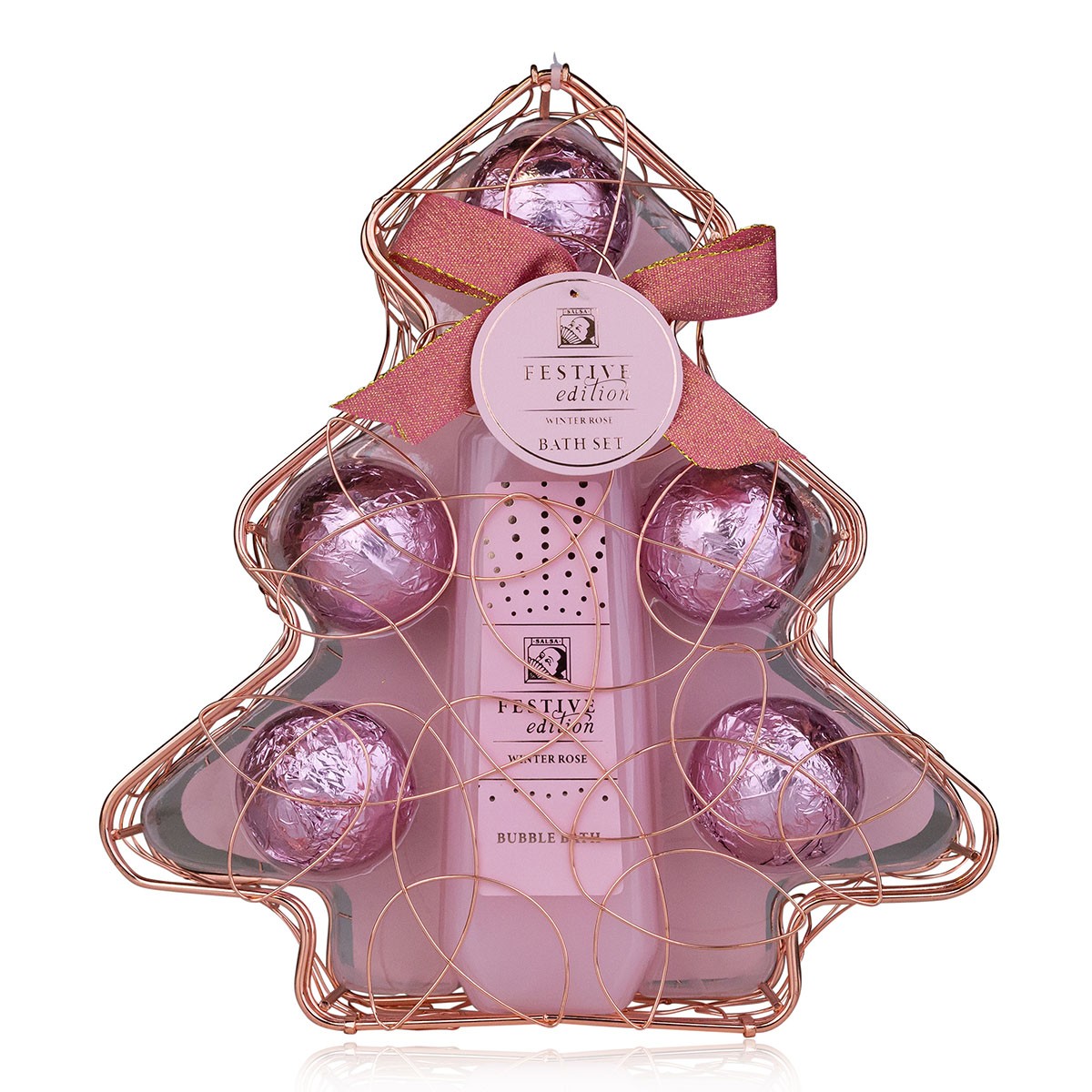 Σετ περιποίησης σε Ροζ συρμάτινο δεντράκι με 250ml bubble bath & 5*40g bath fizzer - Accentra