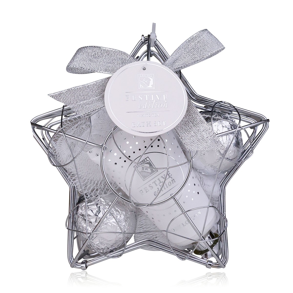 Σετ περιποίησης με 2 bath fizzers*40 γρ, λοσιόν σώματος 50ml & σφουγγάρι, Silver Festive - Accentra