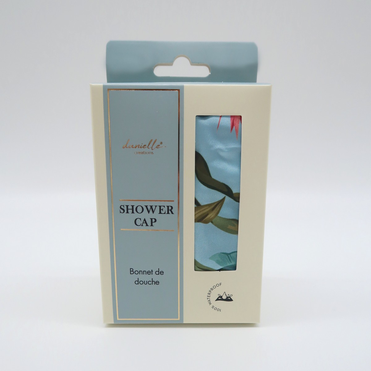 Αδιάβροχο εμπριμέ-σιέλ σκουφάκι για το ντουζ, Botanical Palm Blue - By Upper Canada
