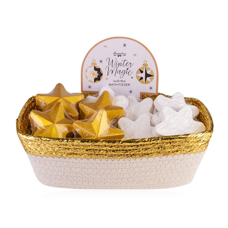 Bath fizzer Vanilla 50gr σε σχήμα snowflake & star σε καλάθι, Winter Magic - Accentra