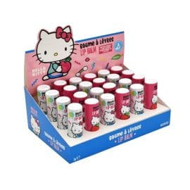 Lip Balm με γεύσεις φράουλα και καραμέλα Hello Kitty 5g (Stand 24 τεμάχια)
