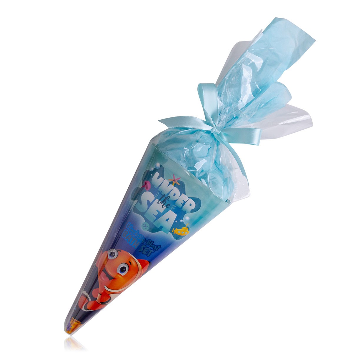 Κώνος με 60ml bubble bath, 50g bath fizzer & σφουγγάρι, Under the sea - Accentra