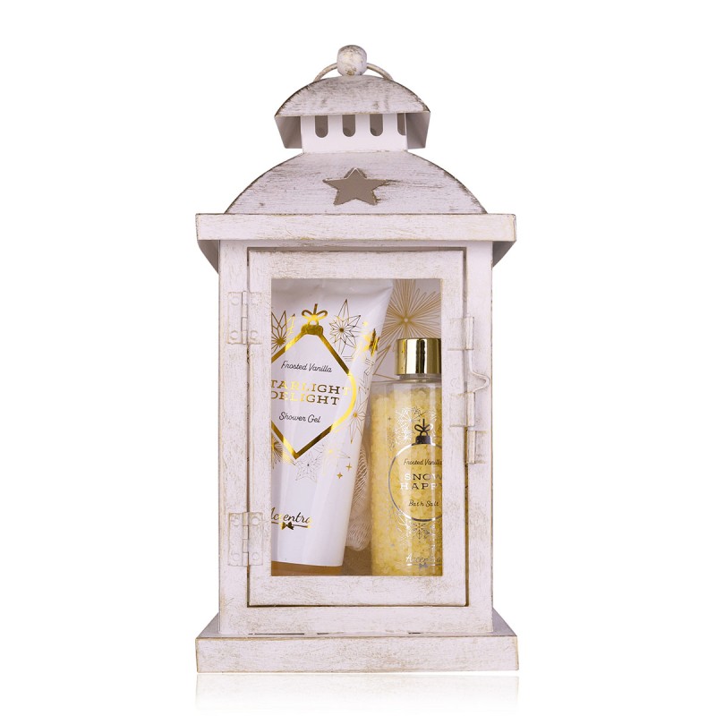 Γιορτινό Bath set σε μεταλλικό φαναράκι με αφρόλουτρο 100ml, 20γρ σφουγγάρι & λοσιόν σώματος 100ml