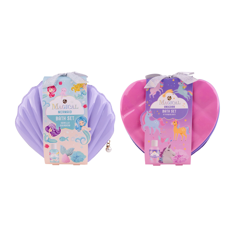 Gift set σε νεσεσέρ με 100ml αφρόλουτρο, σφουγγάρι, 110g bath fizzer, Unicorn & Mermaid - Accentra
