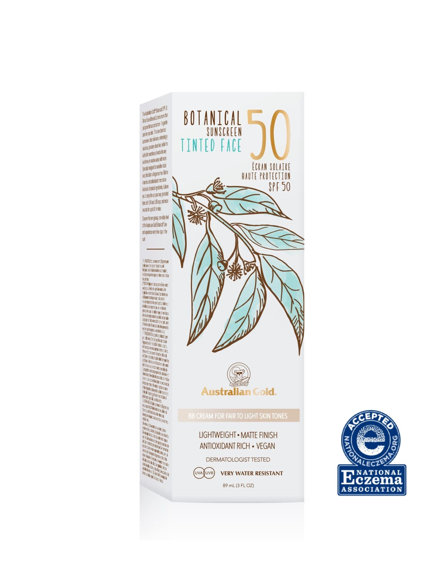 Vegan αντηλιακή κρέμα προσώπου με χρώμα & SPF 50 88ml - Light - Australian Gold - Image 2