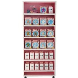 Τροχήλατη, ξύλινη επιδαπέδια βιτρίνα για Niki – Mr&amp;Mrs Fragrance