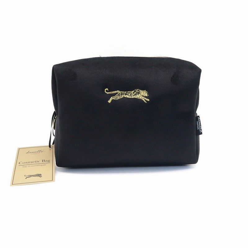 Μαύρο μεγάλο βελούδινο boxy νεσεσέρ Leopard Make-up Bag 10x22x16cm - By Upper Canada