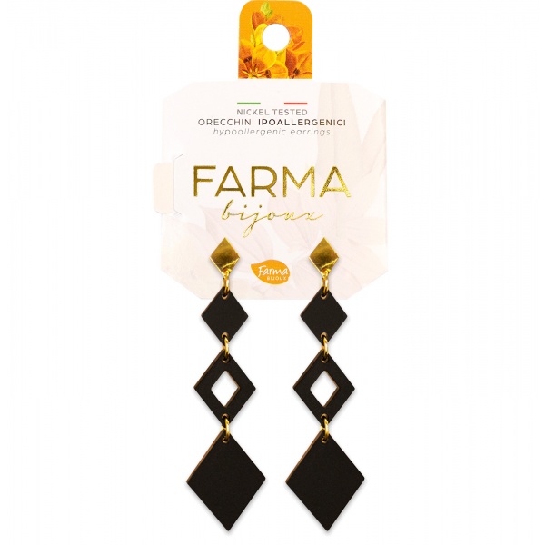 Υποαλλεργικά Σκουλαρίκια Μακριά Μενταγιόν Μάυρα L65mm (PLL95) Farma Bijoux