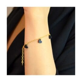 Υποαλλεργικό Βραχιόλι με 5 Μαύρες Καρδιές 16/19CM (2G5C) Farma Bijoux