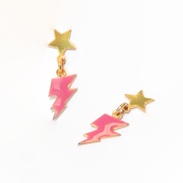 Υποαλλεργικά Σκουλαρίκια for Kids Χρυσά Αστέρια Με Ροζ Κεραυνούς 20mm (BEPS988) Farma Bijoux - Image 2