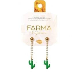 Υποαλλεργικά Σκουλαρίκια Κρεμαστοί Κάκτοι Σε Επιχρυσωμένη Αλυσίδα 50mm (BE04SE) Farma Bijoux
