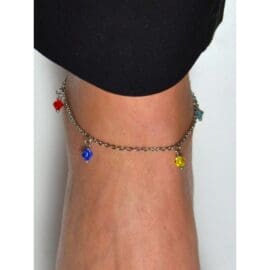 Υποαλλεργική Αλυσίδα Ποδιού Ασημί Με Χρωματιστές Πέτρες 23/29CM (BE3A5MC) Farma Bijoux